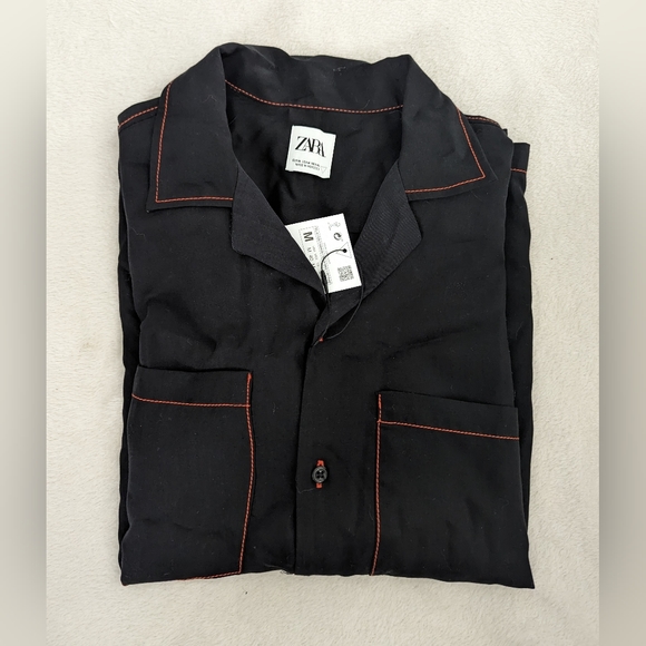 Zara - Black Button Up with Orange Thread Accents M - Picture 2 of 4